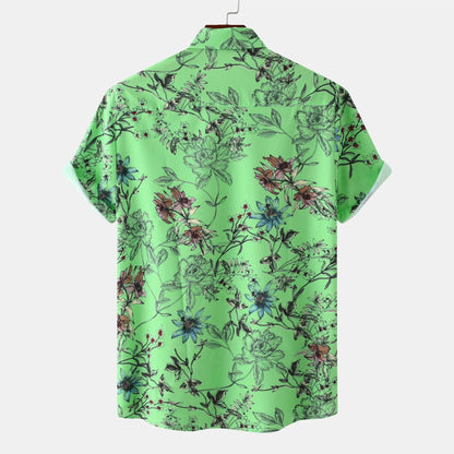 Men's Plus Size Floral Print Short Sleeve Button Down Casual Shirt - Fashlot