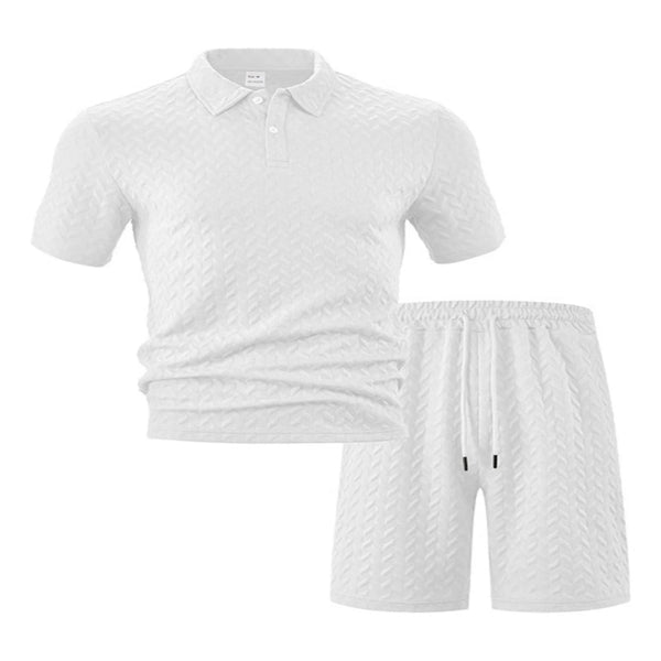 Men's Full Plus Size Textured Polo Shirt and Shorts Set - Fashlot