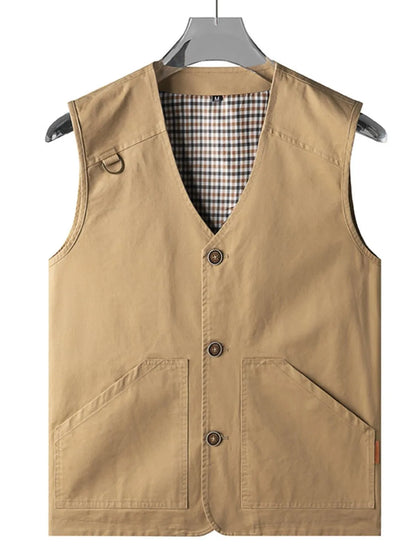Men’s Khaki Plus Size Button Up Vest – Classic Style & Comfortable Fit - Fashlot