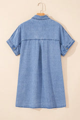 Women’s Button Down Short Sleeve Denim Dress - Classic, Clean, Effortless - Fashlot
