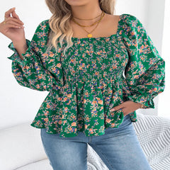 Floral Square Neck Flounce Sleeve Blouse – Feminine Style, Breezy Comfort, Everyday Elegance - Fashlot