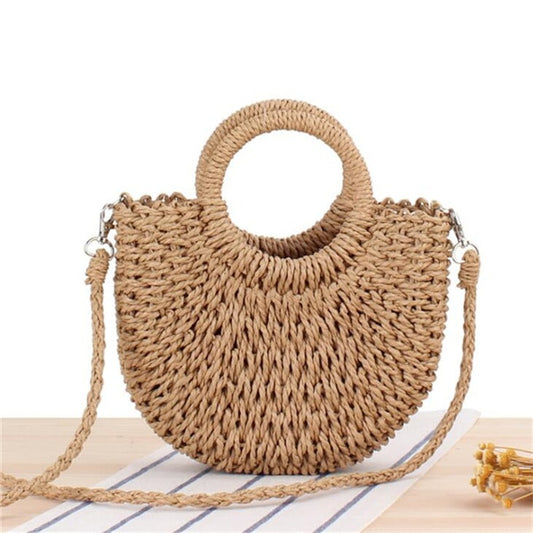 Handmade Half-Round Rattan Woven Straw Crossbody Bag - Fashlot