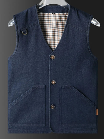 Men’s Blue Plus Size Button Up Vest – Classic Style & Comfortable Fit - Fashlot