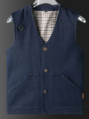 Men’s Blue Plus Size Button Up Vest – Classic Style & Comfortable Fit - Fashlot
