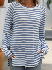 Women’s Classic Striped Long Sleeve Tee – Everyday Comfort with a Timeless Look - Fashlot