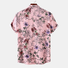 Men's Plus Size Floral Print Short Sleeve Button Down Casual Shirt - Fashlot