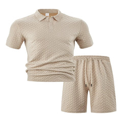 Men's Full Plus Size Textured Polo Shirt and Shorts Set - Fashlot