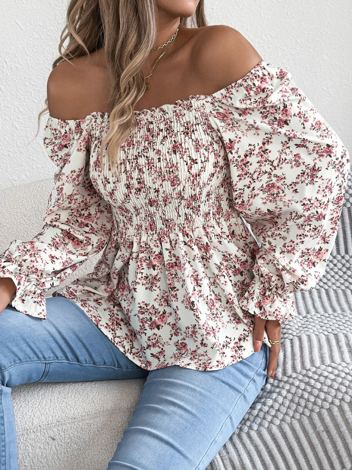Floral Square Neck Flounce Sleeve Blouse – Feminine Style, Breezy Comfort, Everyday Elegance - Fashlot