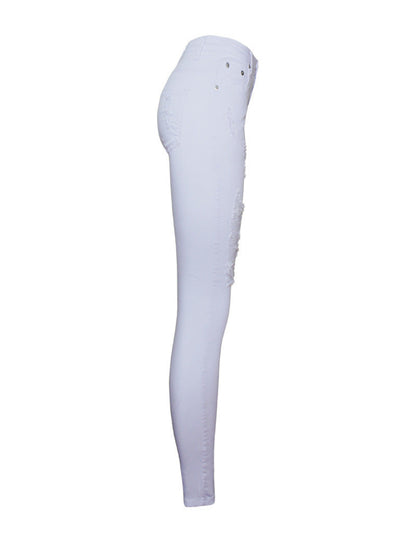 Women’s Popular Slim Solid White Color Ripped Pencil Pants High Waist – Trendy, Comfortable & Versatile - Fashlot