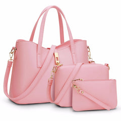 Women Pink Bag Top-Handle Bags Female Messenger Bags Handbag Set PU Leather Composite Bag - Fashlot