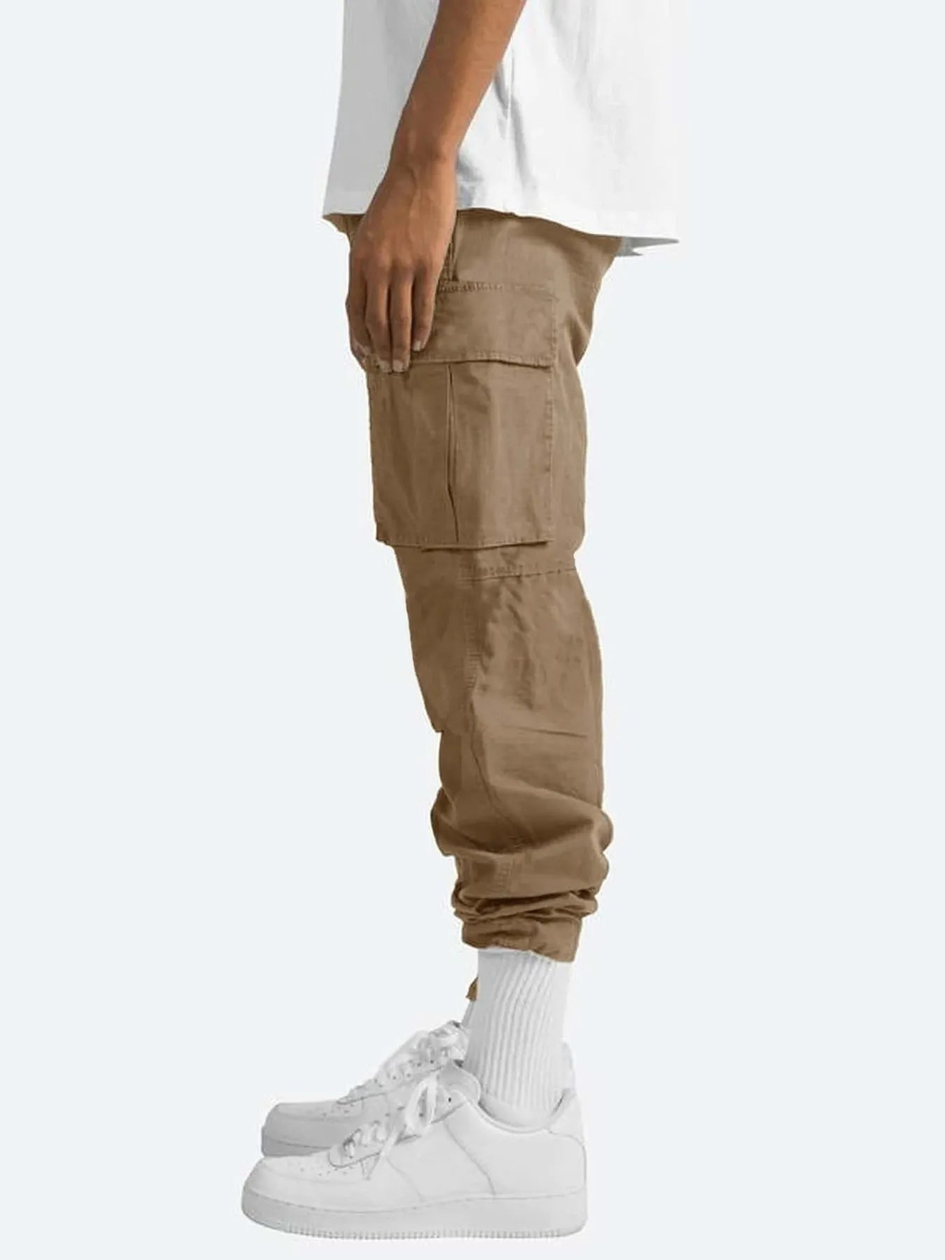 Men’s Brown Full Size Drawstring Cargo Pants Left Side – Built for Comfort & Everyday Wear - Fashlot