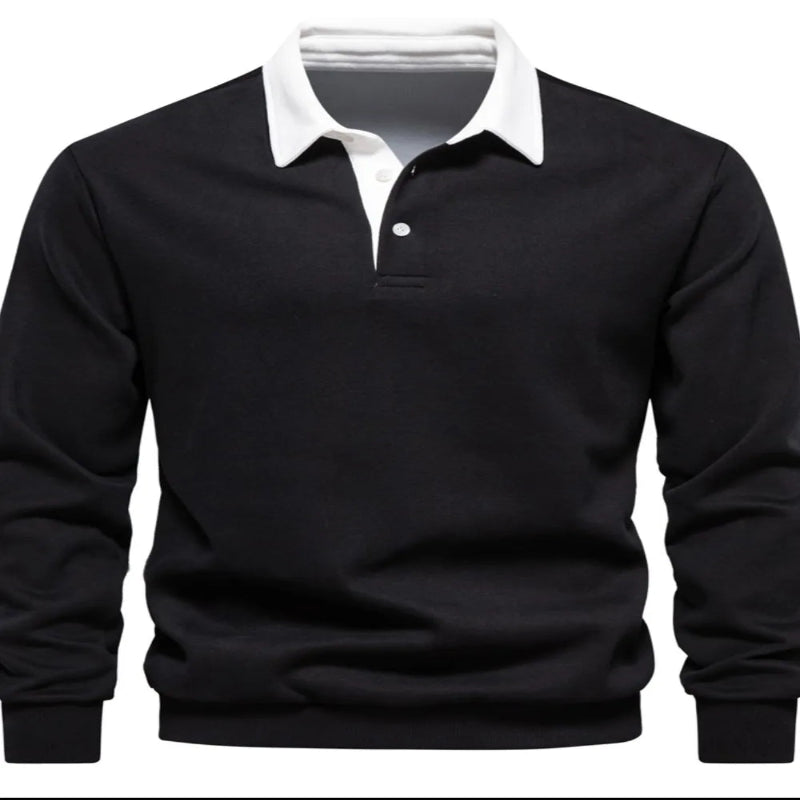 Men’s Quarter Button Collared Neck Long Sleeve Polo Shirt – Effortless Comfort & Everyday Style - Fashlot