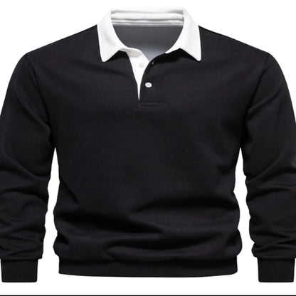 Men’s Quarter Button Collared Neck Long Sleeve Polo Shirt – Effortless Comfort & Everyday Style - Fashlot