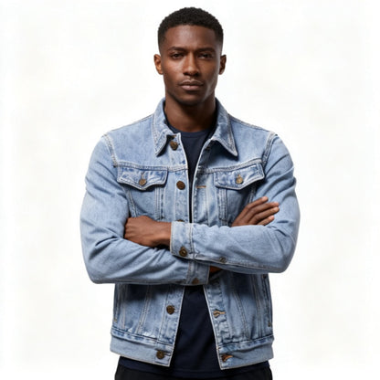Button Down Long Sleeve Denim Jacket - Fashlot
