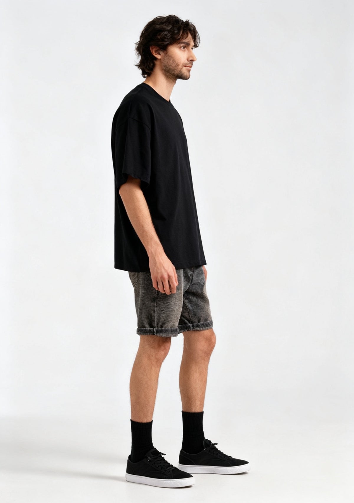 Vintage Wash Herringbone Denim Shorts