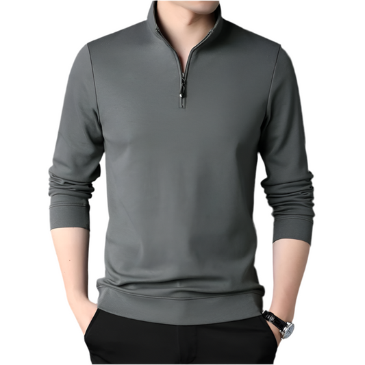 Gray long-sleeve pullover with a zipper on a white background - Fashlot