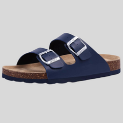 Unisex Leather Cork Footbed Slide Sandals with Adjustable Buckle – Summer Beach Comfort