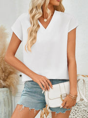Women’s V-Neck Cap Sleeve Blouse – Light, Feminine & Easy to Style - Fashlot