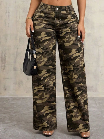 Women’s Camouflage Wide-Leg Jeans – Trendy & Casual - Fashlot 