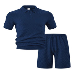 Men's Full Plus Size Textured Polo Shirt and Shorts Set - Fashlot