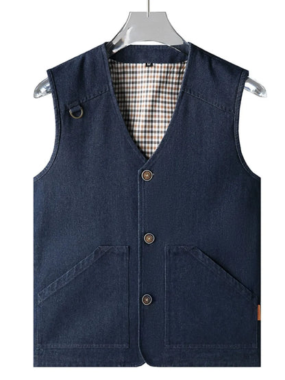 Men’s Plus Size Button Up Blue Vest – Classic Style & Comfortable Fit - Fashlot
