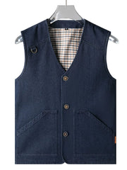 Men’s Plus Size Button Up Blue Vest – Classic Style & Comfortable Fit - Fashlot