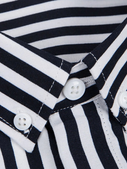 Men’s Plus Size Striped Button Up Long Sleeve Shirt – Classic Comfort & Timeless Style Black - Fashlot