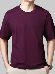 Men’s Wine Red Tee Full Size Round Neck Half Sleeve Plus Size T-Shirt – Cotton Stretch, Classic Versatile - Fashlot