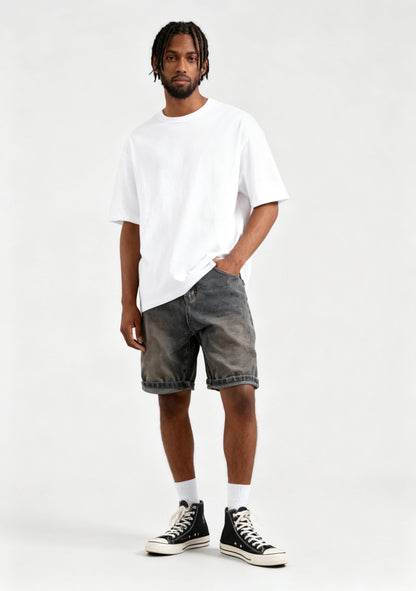 Vintage Wash Herringbone Denim Shorts