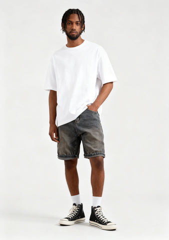 Vintage Wash Herringbone Denim Shorts - Fashlot
