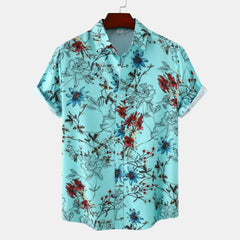 Men's Plus Size Floral Print Short Sleeve Button Down Casual Shirt - Fashlot