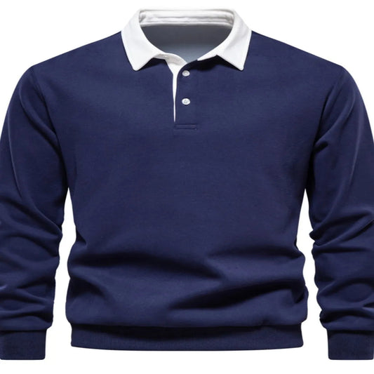 Men’s Quarter Button Collared Neck Long Sleeve Polo Shirt – Effortless Comfort & Everyday Style - Fashlot