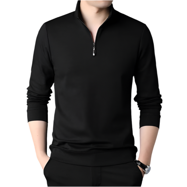 Black long-sleeve shirt with a zipper on a white background - Fashlot