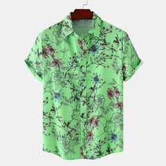 Men's Plus Size Floral Print Short Sleeve Button Down Casual Shirt - Fashlot