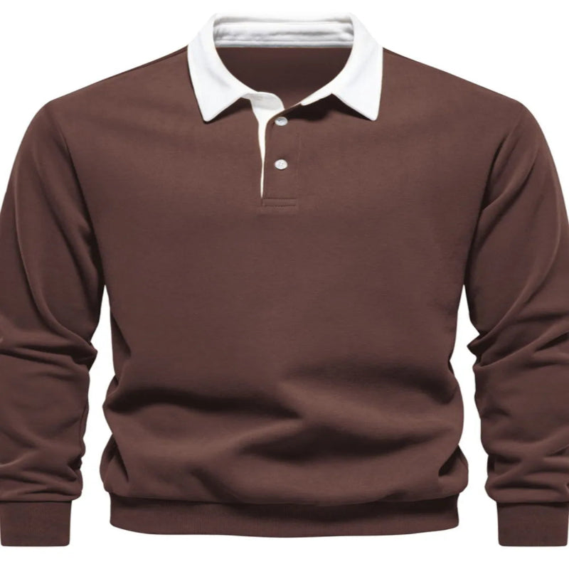 Men’s Quarter Button Collared Neck Long Sleeve Polo Shirt – Effortless Comfort & Everyday Style - Fashlot