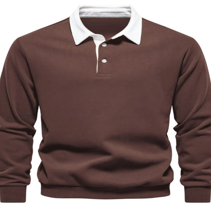 Men’s Quarter Button Collared Neck Long Sleeve Polo Shirt – Effortless Comfort & Everyday Style - Fashlot