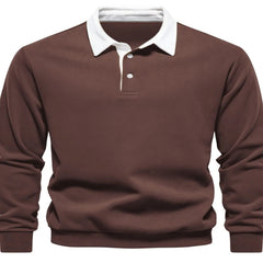 Men’s Quarter Button Collared Neck Long Sleeve Polo Shirt – Effortless Comfort & Everyday Style - Fashlot