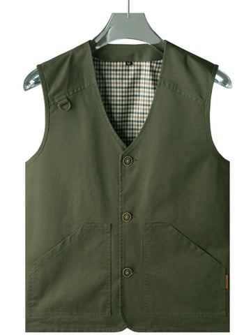 Men’s Army Green Plus Size Button Up Vest – Classic Style & Comfortable Fit - Fashlot