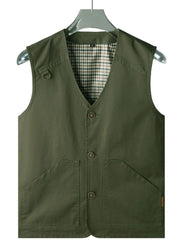 Men’s Army Green Plus Size Button Up Vest – Classic Style & Comfortable Fit - Fashlot