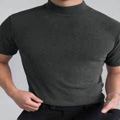 Men’s Gray Plus Size Mock Neck Short Sleeve T-Shirt – Clean, Modern & Comfortable Fit - Fashlot 