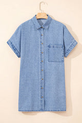 Women’s Button Down Short Sleeve Denim Dress - Classic, Clean, Effortless - Fashlot