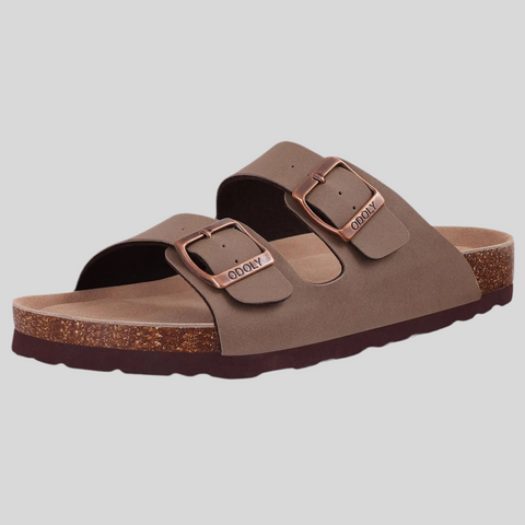 Unisex Leather Cork Footbed Slide Sandals with Adjustable Buckle – Summer Beach Comfort