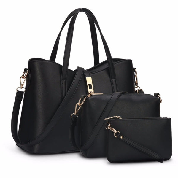 Black Women Bag Top-Handle Bags Female Messenger Bags Handbag Set PU Leather Composite Bag - Fashlot