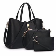 Black Women Bag Top-Handle Bags Female Messenger Bags Handbag Set PU Leather Composite Bag - Fashlot