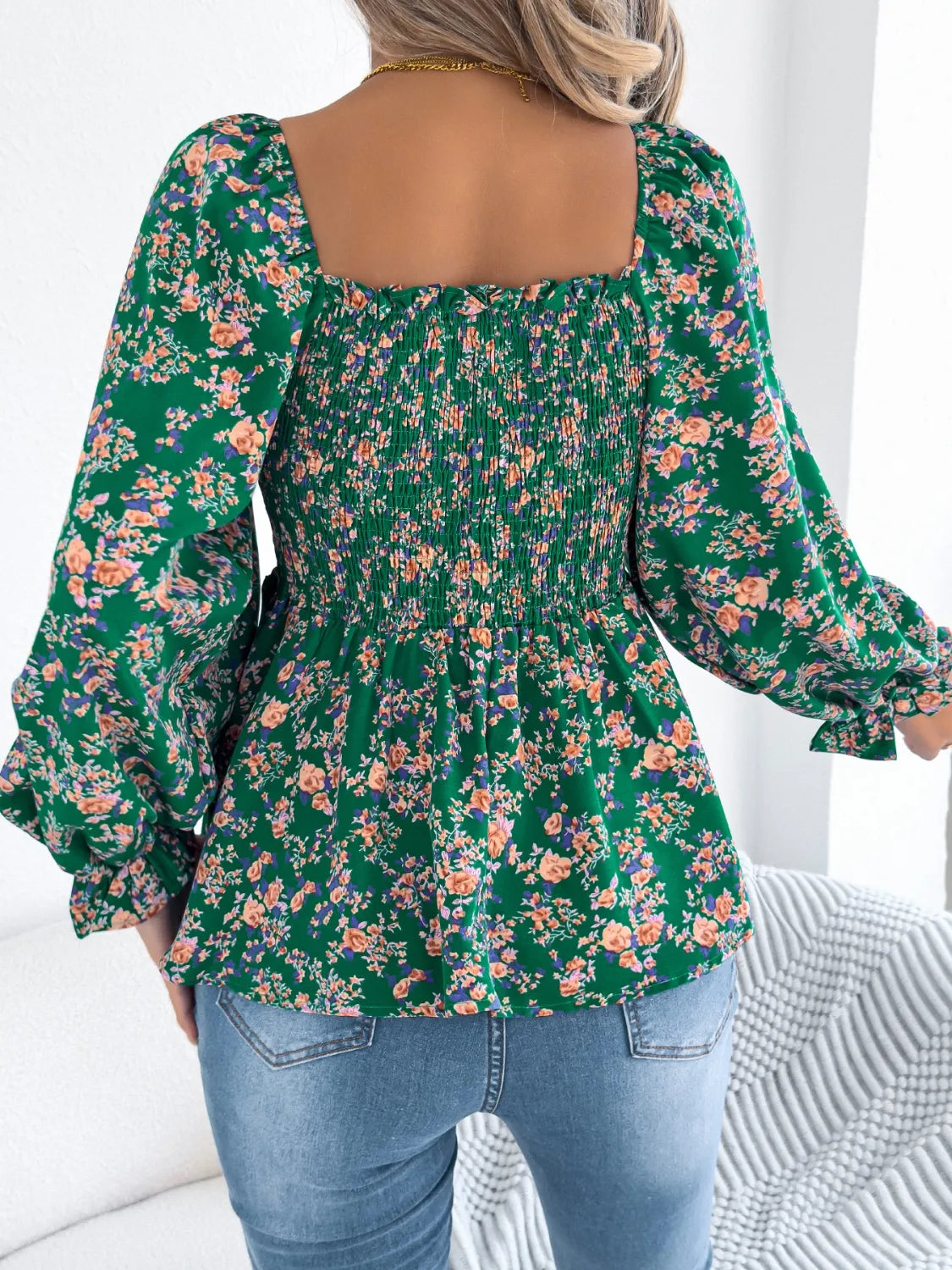 Floral Square Neck Flounce Sleeve Blouse – Feminine Style, Breezy Comfort, Everyday Elegance - Fashlot
