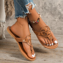 Simple Style Toe Post Flat Sandals - Fashlot