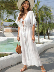 Lace Trim Plunging Maxi Dress Beach Cover Up - Fashlot