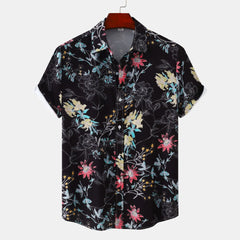 Men's Plus Size Floral Print Short Sleeve Button Down Casual Shirt - Fashlot