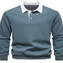 Men’s Quarter Button Collared Neck Long Sleeve Polo Shirt – Effortless Comfort & Everyday Style - Fashlot