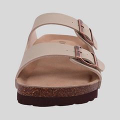 Unisex Leather Cork Footbed Slide Sandals with Adjustable Buckle – Summer Beach Comfort